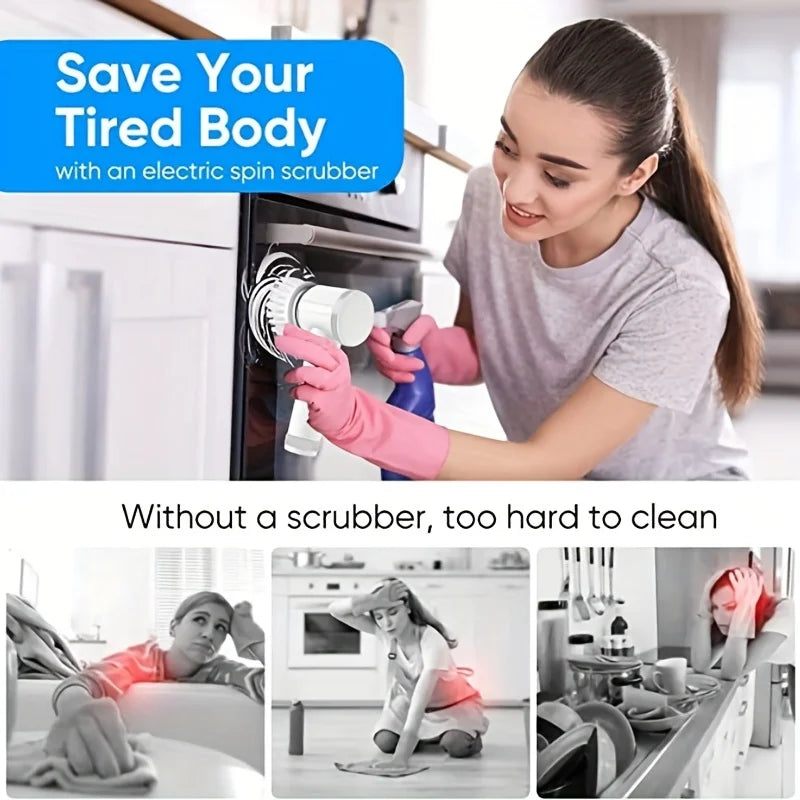 Cordless Electric Spin Scrubber 5-in-1 Cleaning Brush