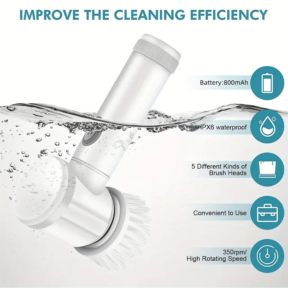 Cordless Electric Spin Scrubber 5-in-1 Cleaning Brush
