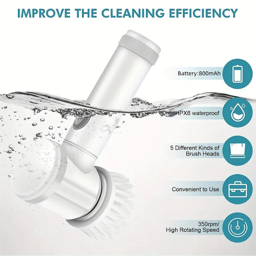 Cordless Electric Spin Scrubber 5-in-1 Cleaning Brush